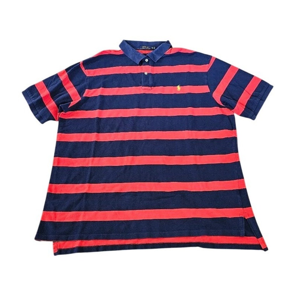 Polo Ralph Lauren Men 3XLT Tall Shirt Navy Blue Red Striped Short Sleeve Polo